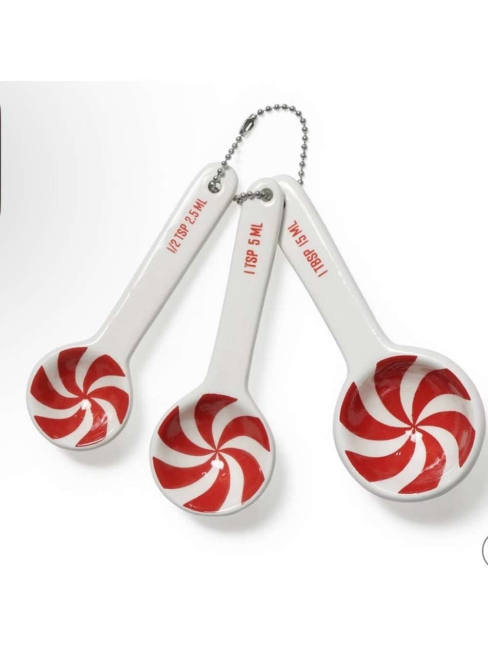🆕- Christmas Peppermint Candy Ceramic Measuring Spoon Set.